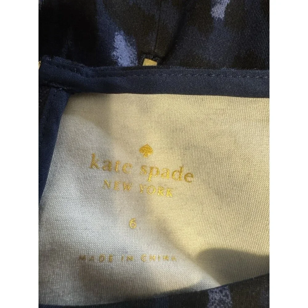 Kate Spade Dress S Small Blue Black Leopard Print Short Sleeve Washable NEW